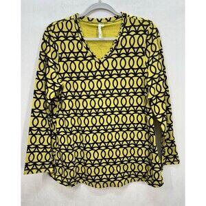 Lulu-B Geometric Circles Top Womens Small Deep Marigold Yellow Stretch V-Neck